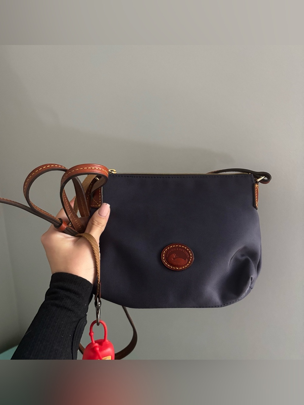 Dooney & Bourke Navy Crossbody Shoulder Bag with Brown Trim